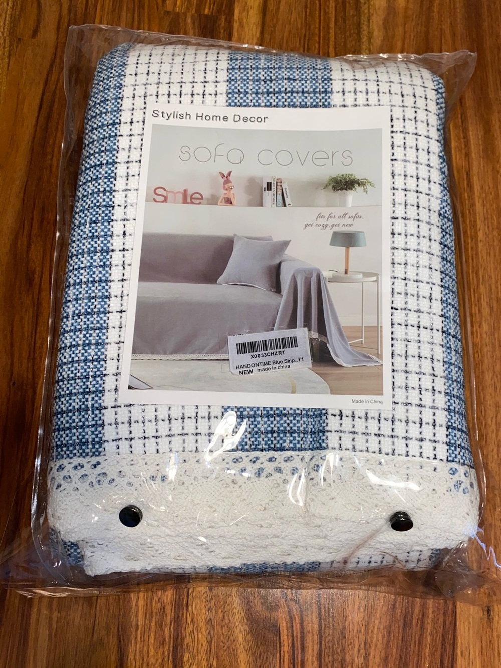 Blue and White Woven Sofa Cover